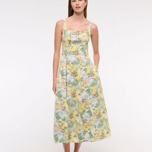 The A&F Mila Stretch Midi Dress large Floral Lemon Print Dress NWT